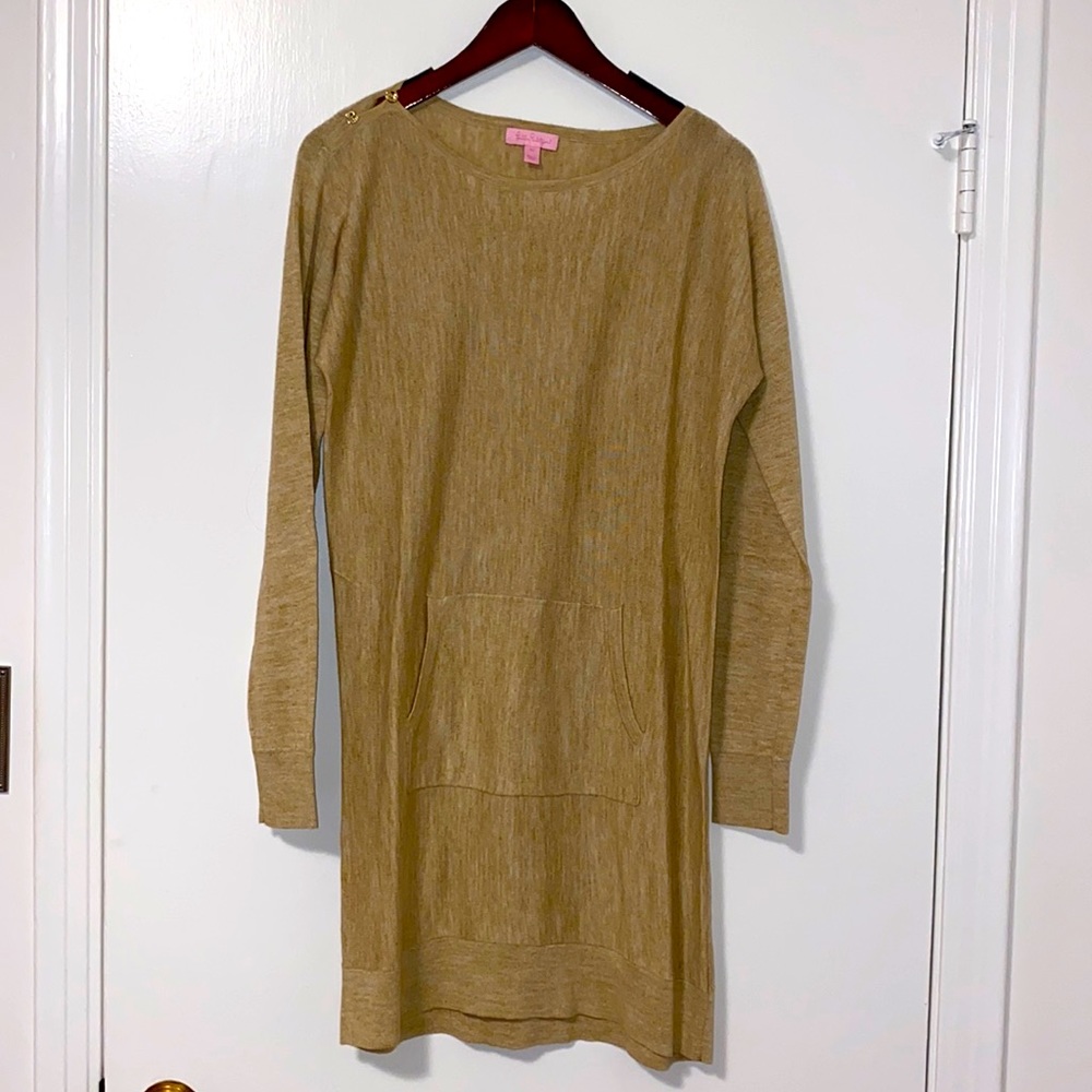 Lily Pulitzer tan sweater dress with gold buttons